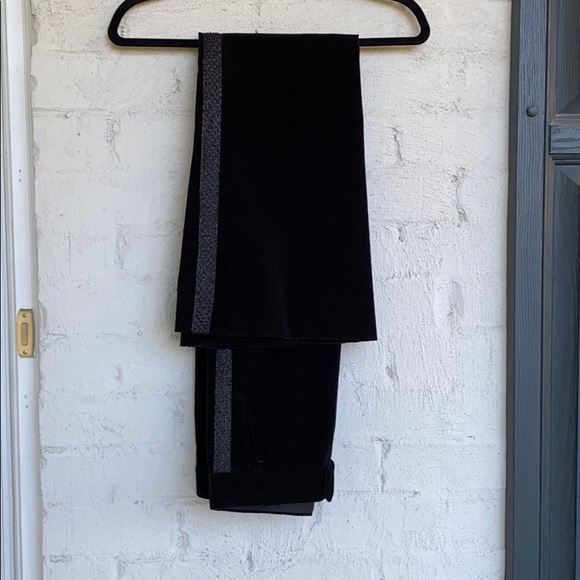 Theory (4) black velvet flares w embellished side tuxedo stripe - Picture 4 of 15